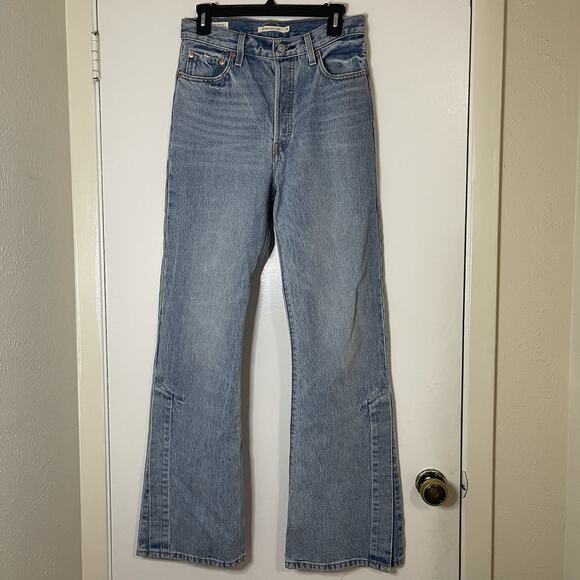 Levi's premium ribcage split flare leg medium wash jeans high waist size US 28 - Picture 2 of 7